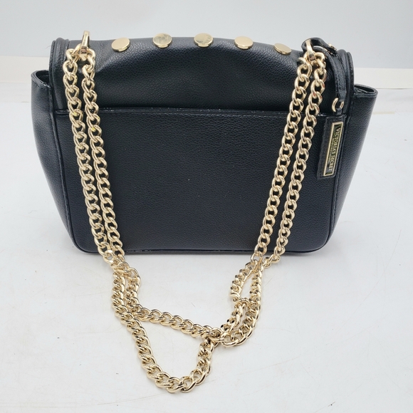 Victoria's Secret Chain Strap Shoulder Bag Gold Studded Black Faux Leather Flap - Picture 5 of 14